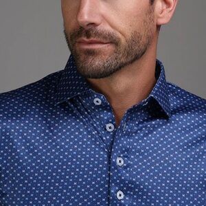 New Collars & Co micro cross geometric Blue Patterned Spread Collar Shirt small